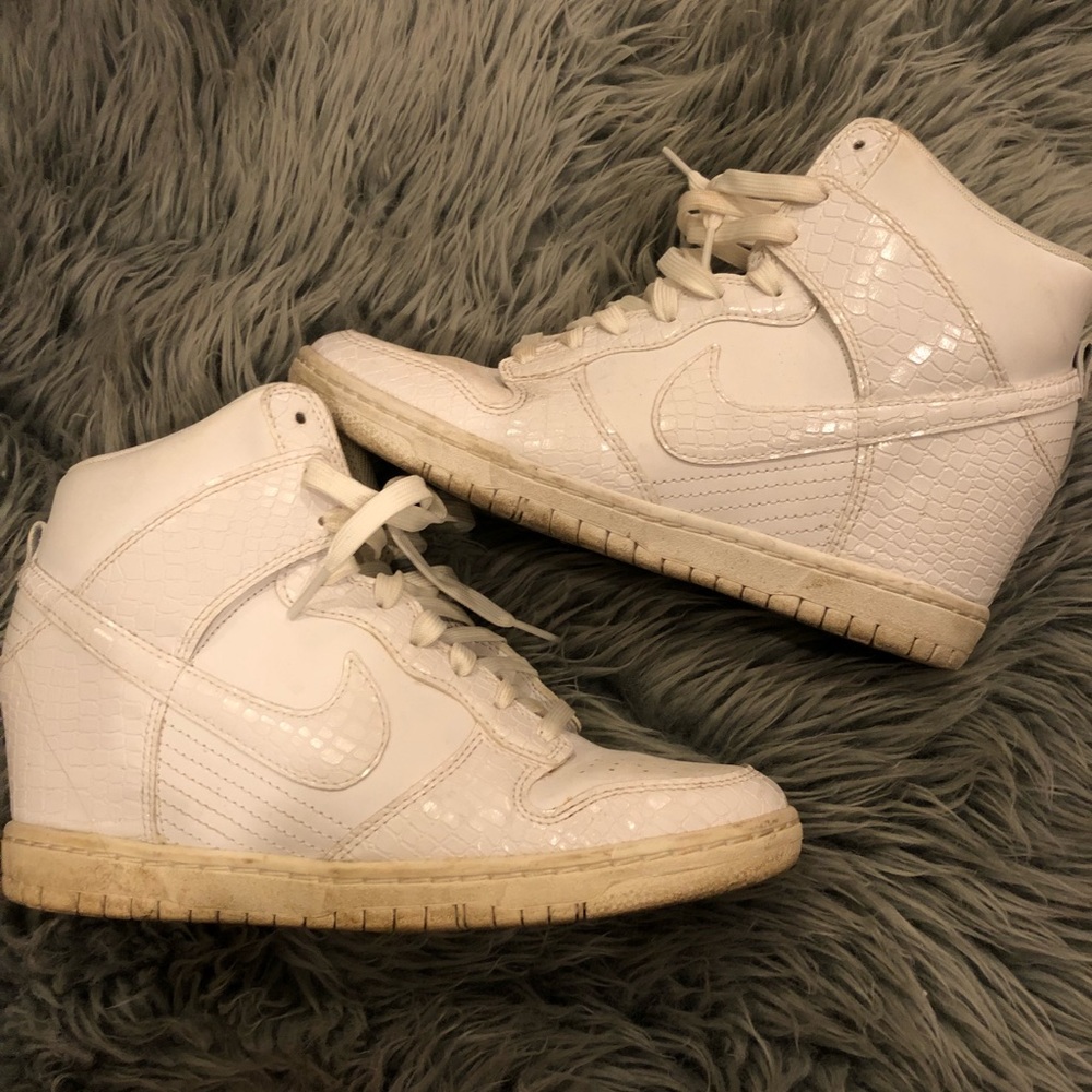 White snake leather Nike high top wedge